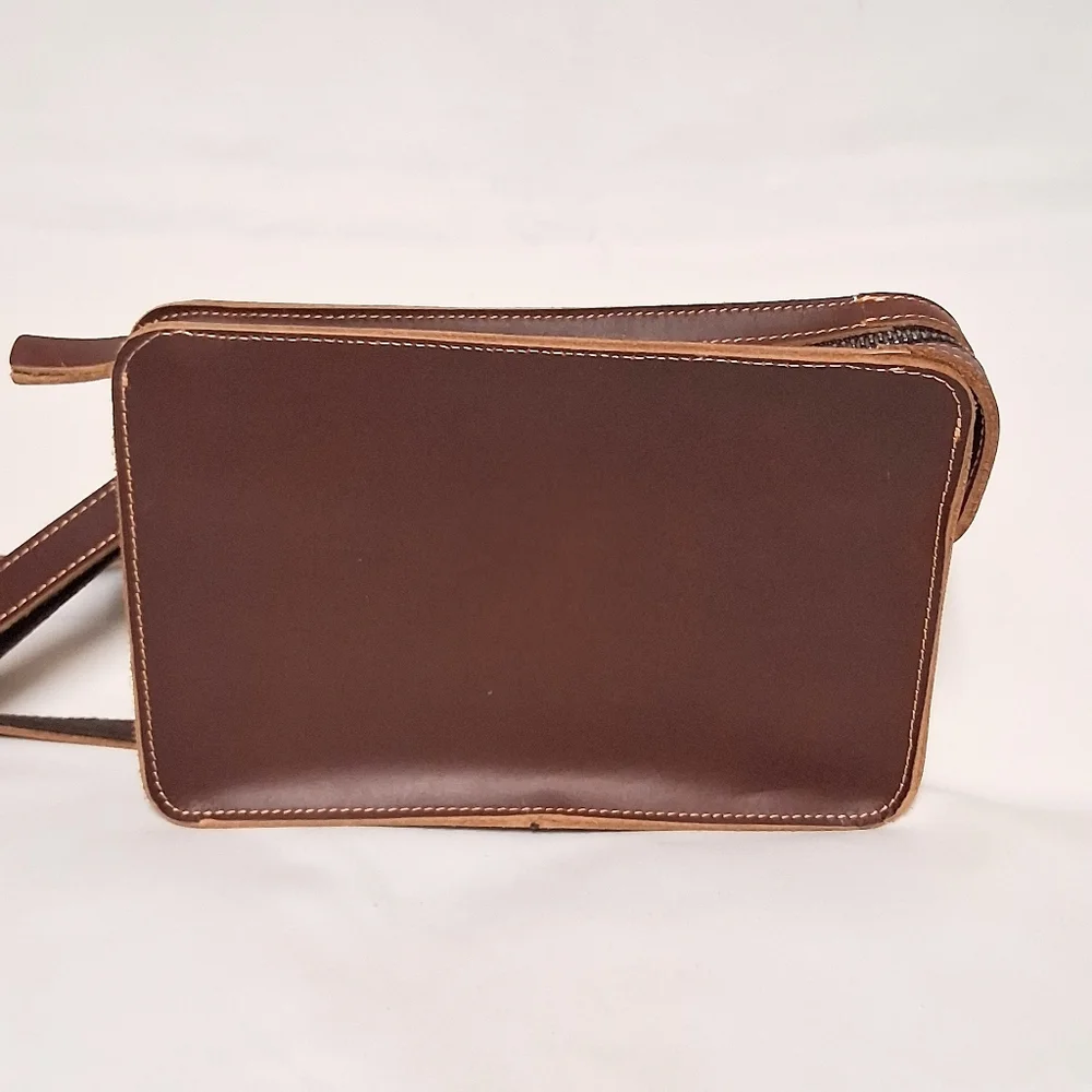 Handmade Brown Leather Men's Crossbody Wristlet Bag